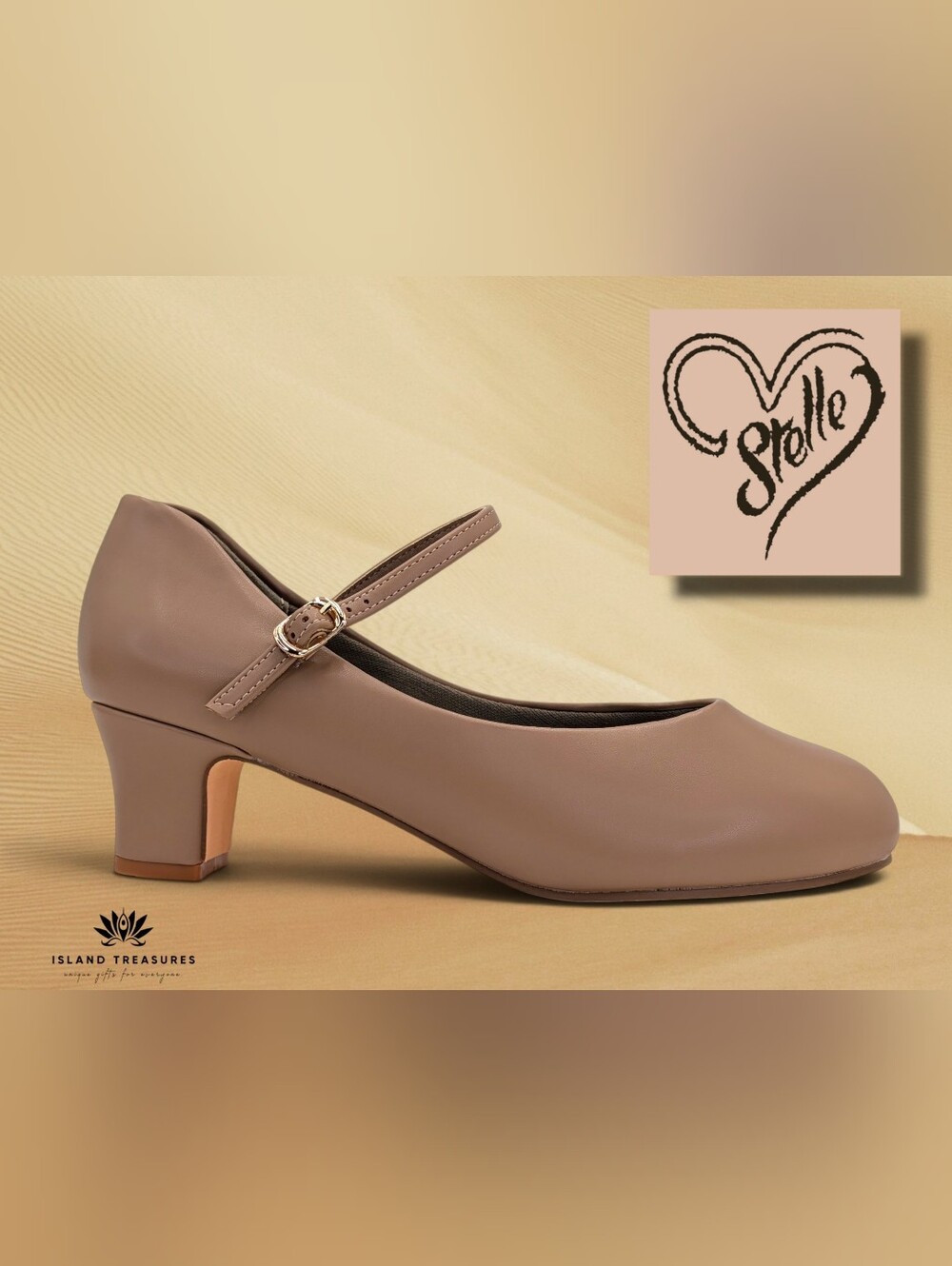 Stelle Sz 8.5 Character Dance Shoes Tan Mary Jane 2 Inch Heel Buckle Strap Stage